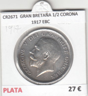 CR2671 MONEDA GRAN BRETAÑA 1/2 CORONA 1917 EBC - Andere - Europa