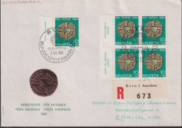 1964 Schweiz FDC, R- Brief, Mi:CH 796, Yt:CH 731, Zum:CH B119, Tabs: Kupfermünze, Zürich - Briefe U. Dokumente