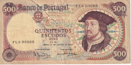 00069 BILLETE DE PORTUGAL DE 500 ESCUDOS DEL AÑO 1966 NUMERO MUY BAJO  (BANKNOTE) - Portugal