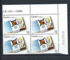 ESPAÑA 1988—SOCIEDADES FILATELICAS ** EDI 2962, YT 2578, Mi 2843, Sg #2976. En Bloque - Unused Stamps