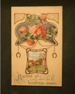 Carte Postale Art Nouveau Bonne Et Heureuse Année 1908 - New Year - Nieuwjaar