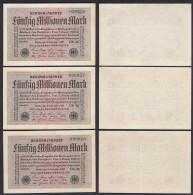 50 Million Mark Infla 1923 FZ: DB BZ:26 3er Set Laufende Nummer Ro 108h XF (2) - Altri & Non Classificati