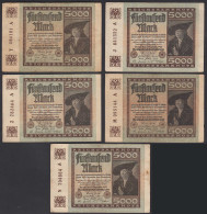 5 Stück á 5000 Mark 1922 Ro 80a Pick 81 FZ: A Verschiedene Serien    (28217 - Sonstige & Ohne Zuordnung