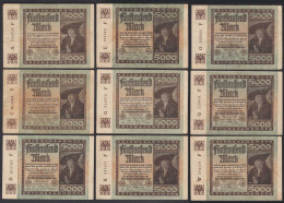 9 Stück á 5000 Mark 1922 Ro 80a Pick 81 FZ: F Verschiedene Serien    (28221 - Altri & Non Classificati