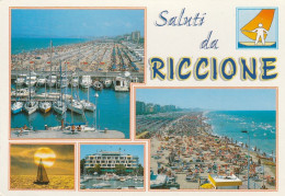 U6059 Saluti Da Riccione (Rimini) - Panorama Vedute Multipla - Barche Boats Bateaux / Viaggiata 2004 - Autres & Non Classés
