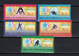 Pakistan 1984 Olympic Games Los Angeles, Wrestling, Yachting, Boxing, Hockey, Athletics Set Of 5 MNH - Zomer 1984: Los Angeles