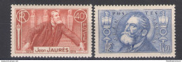 1936 FRANCIA   - N° 318/19 Anniversario Morte Jean Jaurès 2 Valori -  MNH** - Autres & Non Classés