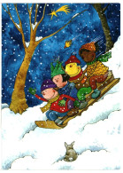 Sledging Children, Winter Snow. Unused Humorous Two-side Postcard. Publisher UNICEF Denmark 2001 - Groepen Kinderen En Familie