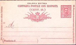 1892-ERITREA Cartolina Postale RP C.7,1/2+7,1/2 Mil.92 Nuova - Eritrea