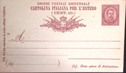 1891-Cartolina Postale PER ESTERO Umberto C.10 Mill. 91 Nuova - Interi Postali