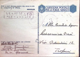 1943-R.N. LEVANZO Manoscritto Su Cartolina Franchigia Piega Centrale Fori Spillo - War 1939-45