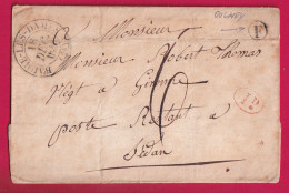 CAD TYPE 13 BAUME LES DAMES DOUBS BOITE RURALE F OUGNEY + DECIME RURALE POUR SEDAN ARDENNES LETTRE - 1801-1848: Precursors XIX