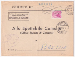 1960-Siracusana Lire 13 Isolato Su Busta Aprilia 86.5) Tariffa Ridotta Sindaci - 1946-60: Poststempel