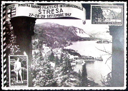 1947-STRESA MOSTRA FILATELICA Annullo Speciale (30.9) Su Cartolina, Non Viaggiat - Esposizioni