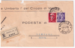 1945-Imperiale Lire 2 + Monumenti C.50 (255+507) Su Piego Raccomandato Monza (13 - Storia Postale