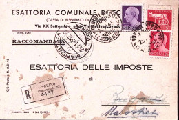 1945-Imperiale Senza Fasci C.20 + Lire 1 E 5 Su Cartolina Raccomandata Torino (2 - Marcophilia