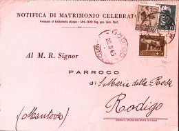 1945-Imperiale C.5, 15 + Monumenti C.30 Su Notif. Matrimoniale Rodigo (28.8.45) - Poststempel