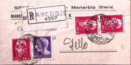 1945-Imperiale Senza Fasci Lire 1 E Tre Lire 2 Su Piego Raccomandato Manerbio (3 - Marcofilie