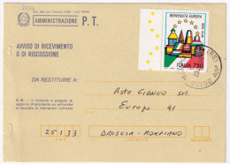 1993-COMUNITA' EUROPEA Lire 750 ITALIA (2034) Isolato Su Avviso Ricevimento - 1991-00: Storia Postale