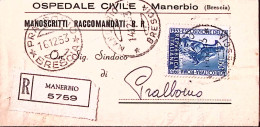 1953-ESPOSIZIONE AGRICOLTURA Lire 60 (722) Isolato Su Piego Raccomandato Manerbi - 1946-60: Poststempel