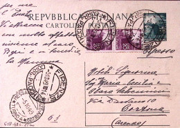 1949-Messagg. Firenze Arezzo Turno 4 , Bollo Su Cartolina Postale L.15 Fiaccola  - Entero Postal