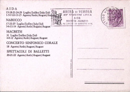 1971-VERONA 49 STAGIONE LIRICA (30.7) Annullo Targhetta Su Cartolina - 1971-80: Storia Postale