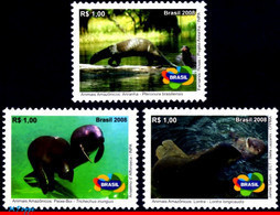 Ref. BR-3057-59 BRAZIL 2008 ANIMALS, FAUNA, ENDANGERED ANIMALS OF THE, AMAZON, NUTRIA,MANATEE,OTTER,MNH 3V Sc# 3057-59 - Ongebruikt