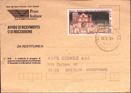 2000-ASSISI Basilica Superiore Lire 800 Isolato Su Avviso Ricevimento - 1991-00: Marcofilia