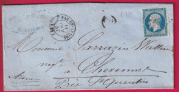 N°14 PC 2384 PAS EN ARTOIS PAS DE CALAIS OR MONDICOURT POUR ST QUENTIN AISNE LETTRE - 1849-1876: Klassik