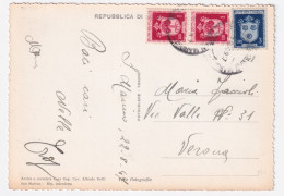1947-S. MARINO Stemmi Lire 3 E Coppia Lire 1 (284+287) Su Cartolina (Palazzo Gov - Storia Postale
