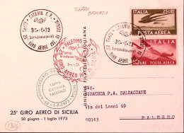 1973-ITALIA 25 GIRO AEREO SICILIA Tappa Palermo-Catania (1.7) Su Cartolina Uffic - Luchtpost