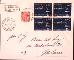 1966-VOLO POSTALE NOTTURNO Blocco Quattro Lire 40 + Siracusana Lire 10 Su Raccom - Airmail