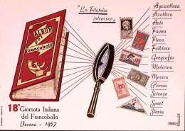 1957-XVIII^GIORNATA FRANCOLLO/VERONA Annullo Speciale (7.4) Su Cartolina Ufficia - Esposizioni