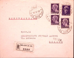 1946-Imperiale Senza Fasci Lire 10 E Tre Lire 1 (535+540) Su Raccomandata Milano - Marcofilie