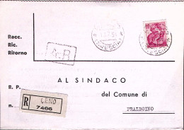 1965-Michelangiolesca Lire 90 Su Piego Raccomandato Leno (13.7.54 Data Errata) - 1961-70: Storia Postale