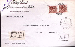 1971-Siracusana Coppia Lire 90 Con VISTOSA MACCHIA COLORE Su Raccomandata Orzinu - 1971-80: Marcophilia