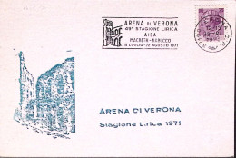 1971-VERONA 49 STAGIONE LIRICA Annullo A Targhetta Verona(23.6) Su Cartolina Uff - 1971-80: Marcophilia