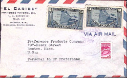 1953-Nicaragua Busta Via Aerea (2.11) Affrancata C.5 E PA Due C.15 Per Gli USA - Nicaragua