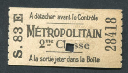 Ticket Billet Métro Parisien Début XXe "Métropolitain De Paris 2e Classe" - Europe