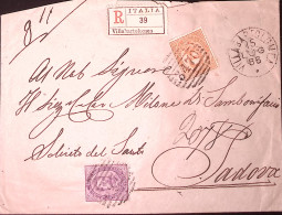 1886-effigie C.20 E 50 (39+42) Su Raccomandata Villabartolomea (15.7) - Storia Postale