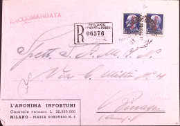 1944-due Lire 1,25 Fascetti (495) Su Raccomandata Milano (19.10) - Poststempel