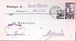 1951-Democratica Lire 8 + Italia Al Lavoro Lire 5 (557+637) Su Piego Novate Mila - 1946-60: Marcophilie