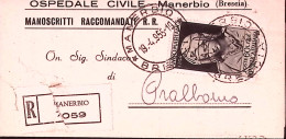 1955-ANNO MARIANO Lire 60 Isolato Su Piego Raccomandato Manerbio (19.4.55) - 1946-60: Marcophilie
