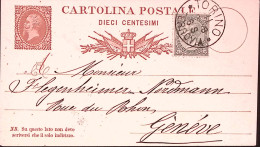 1878-Cartolina Postale C.10 (C4) + Effigie C.5 (18) Torino (11.10) Per La Svizze - Ganzsachen