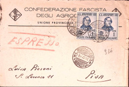 1943-ROSSINI Coppia Lire 1 (un Esemplare Con Angolo Arrotondato) Su Espresso Leg - Marcophilia