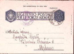 1943-OSPEDALE DA CAMPO/175 Tondo E Lin. Viola Su Biglietto Franchigia PM 1 Sez.  - Marcophilie