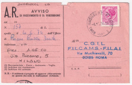 1974-Siracusana Lire 40 (1075) Isolato Su Avviso Ricevimento - 1971-80: Marcophilia