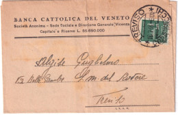 1944 MONUMENTI C.25 I Tipo Isolato Su Piego Treviso (16.7) Per Distretto - Storia Postale