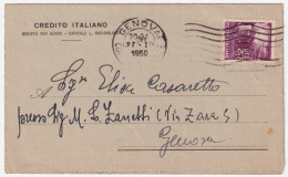 1950-Democratica Lire 20 PERFORATO PERFIN C.I. (Credito Italiano) Su Biglietto G - 1946-60: Marcophilie