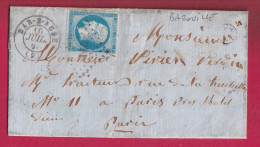 N°14 PC 249 BAR SUR AUBE BOITE RURALE U BAROVILLE POUR PARIS LETTRE - 1849-1876: Classic Period